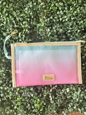 Lilly Pulitzer Pink to Aqua Ombre Wristlet with Gold Trim